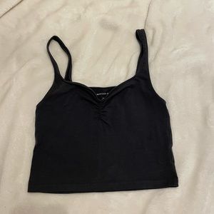 American Eagle Black Ruched Cropped Tank Top